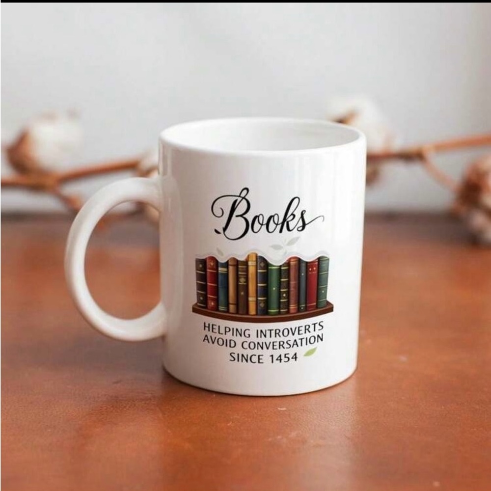 Books: Helping Introverts Avoid Conversation Since 1454 Mug White Red Green - Picture 2 of 7